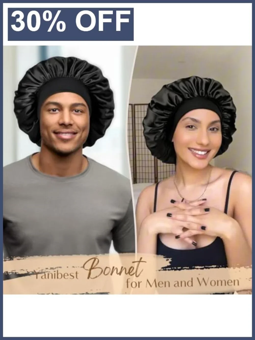 Soft Satin Bonnet, Non-Slip Sleep Cap, Double Layer Reversible Hair Wrap